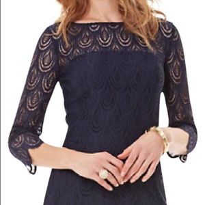 Lily Pulitzer 3/4 sleeve lace sheath navy dress